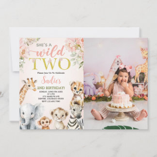 Zij is een wilde twee Floral Safari Verjaardagsfot Kaart