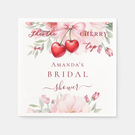 Zij is het cherry op top boog bloemen Bruidsdouche Servet (Voorkant)