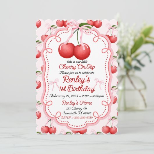 Zij is onze kleine Cherry on Top Bow Coquette Kaart (Staand voorkant)