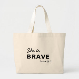 Zij is Sterk Spreuken  Christelijk Geloof Grote Tote Bag