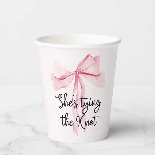 Zij Knoop De Knoop Roze Strik Bruidsmeisjesfeestje Papieren Bekers (Achterkant)
