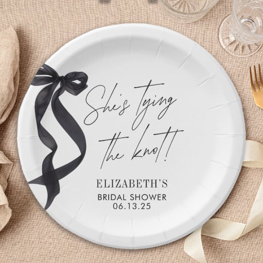 Zij Knoopt de Knoop Boog Bruidsontbijt Papieren Bordje