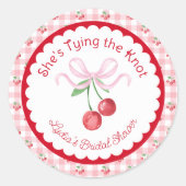 Zij Knoopt de Knoop Coquette Kers Bruidsfeest Ronde Sticker (Voorkant)