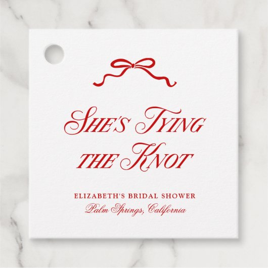Zij Knoopt De Knoop Rode Elegante Met De Hand Gete Bedankjes Labels (Voorkant)