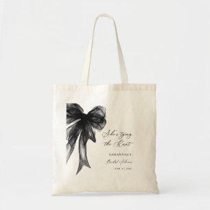 Zij Knoopt De Knoop Zwarte Strik Bruidsdouche Tote Bag