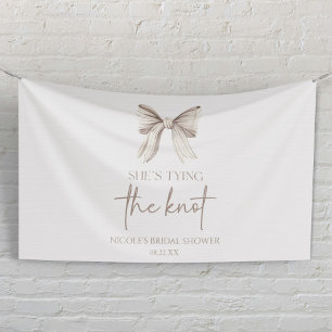 Zij Knoopt Het Bruiloftsfeest met Witte Strik Spandoek