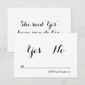 Zij zei "Ja" Trouw RSVP Kaart (Voorkant / Achterkant)