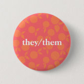 Zij/zij abstracte tangerinepatroon Button (Voorkant)