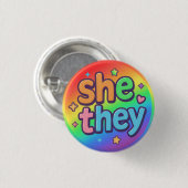 Zij/zij spreekt inclusieve LGBTQ+ Pride Accessoire Ronde Button 3,2 Cm (Voorkant /achterkant)
