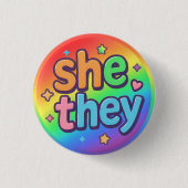 Zij/zij spreekt inclusieve LGBTQ+ Pride Accessoire Ronde Button 3,2 Cm (Voorkant)