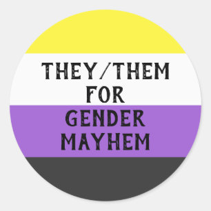 Zij/zij voor Gender Mayhem Sticker (Enby vlag)