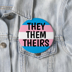 zij/zij/zij/zij spreken de vlag van een transpride ronde button 4,0 cm