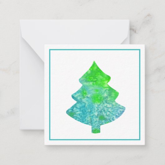 Zijde Aqua & Groen Abstracte Boom Notitiekaartje (Voorkant)