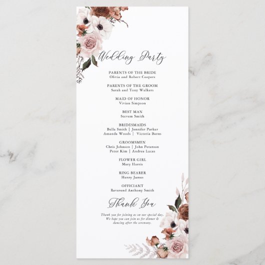 Zijde Bloemen Trouwprogramma Programma (Achterkant)