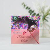 ZIJDE MARDI GRAS MASKERADE & CONFETTI KAART (Staand voorkant)