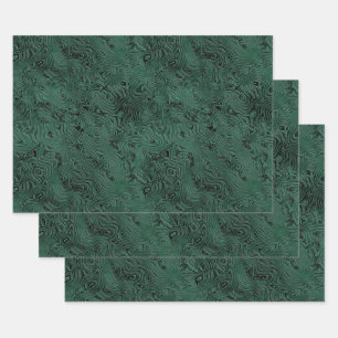 Zijde Moire Klein Patroon in Bosgroen Inpakpapier Vel