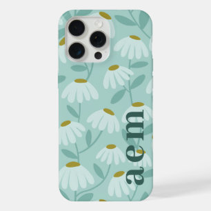 Zijde Monogram Beginletters Turkoois Blauwe Bloemm iPhone 15 Pro Max Hoesje