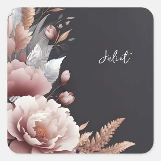 Zijde Roze Boho Pioen Stof Roze Bruidsdouche Vierkante Sticker (Voorkant)