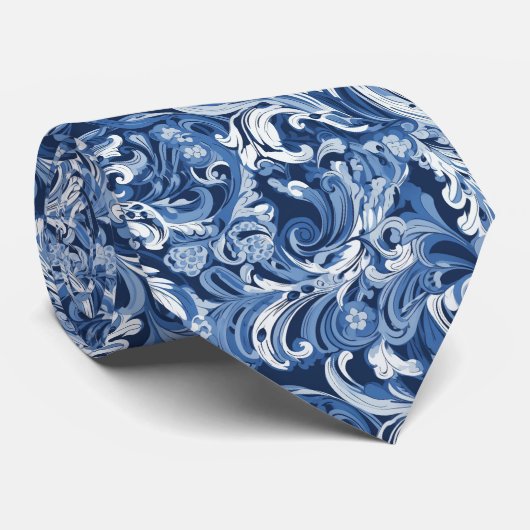Zijde textuur in blauw en wit patroon stropdas (Opgerold)