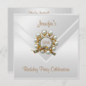 Zijde Witte 50e verjaardag van de gouden pearl Kaart (Voorkant / Achterkant)