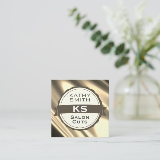 Zijdeachtig Goud Haarstylist II Vierkante Visitekaartje (Staand voorkant)