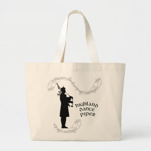 Zijdeachtige contour van een doedelzakspeler grote tote bag