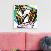 Zijdelings uitzicht van het man schieten canvas afdruk (Insitu (Woonkamer))