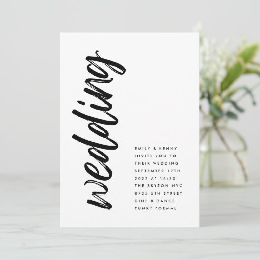 Zijdelingse golven zwarte moderne eenvoudige bruil kaart (Staand voorkant)