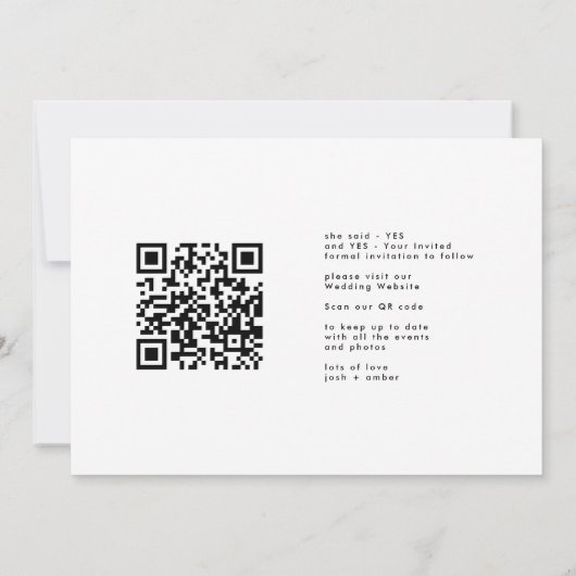 Zijdelingse manier QR-code Moderne eenvoudige foto Save The Date (Achterkant)