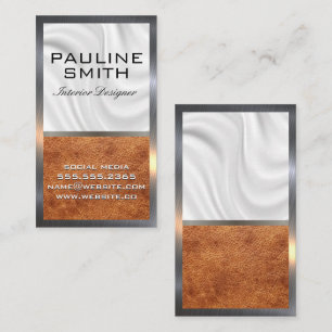 Zijderzijde bruin leder Metaalgrens Visitekaartje