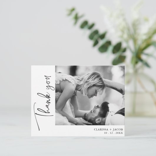 Zijfoto Zwart Script Dank u bruiloft Briefkaart (Staand voorkant)