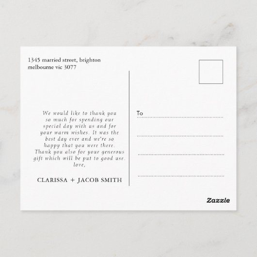 Zijfoto Zwart Script Dank u bruiloft Briefkaart (Achterkant)