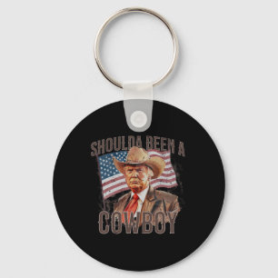 Zijn een cowboy Trump 2024 4 juli Amerikaanse vlag Sleutelhanger