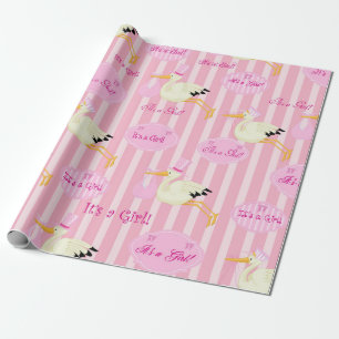 Zijn een thema van de meisjes mooie roze ooievaar cadeaupapier
