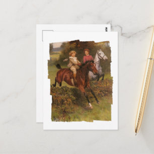 Zijn eerste schuttingjongen en paard springt over briefkaart