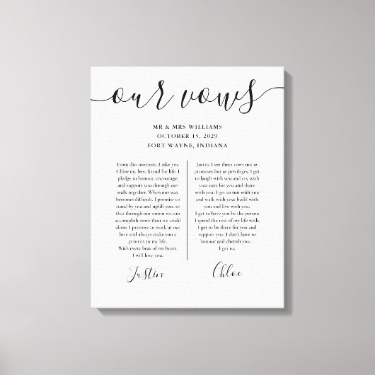 Zijn en haar bruiloft gelooft zwart-wit script canvas afdruk (Voorkant)