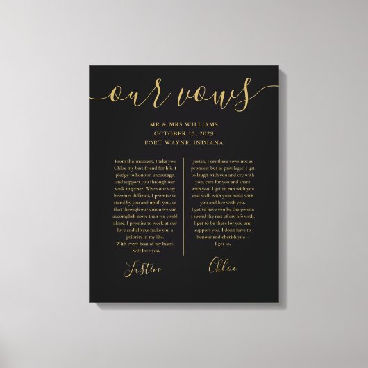 Zijn en haar bruiloft met Black Gold Script Canvas (Voorkant)