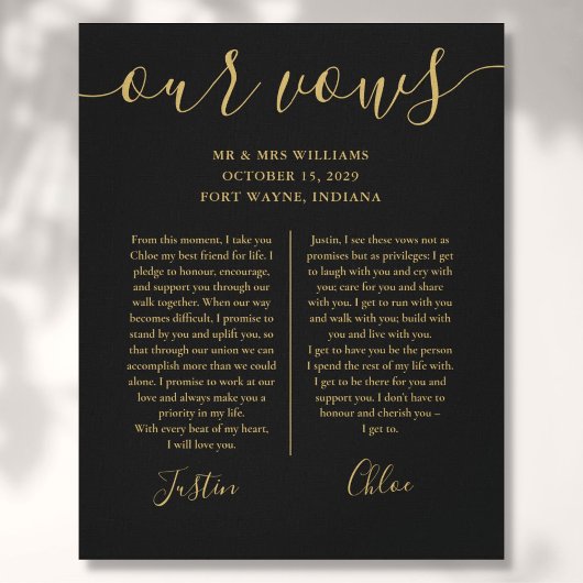 Zijn en haar bruiloft met Black Gold Script Canvas