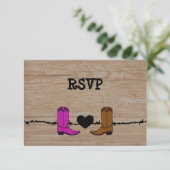 Zijn en haar cowboy Boots Reception RSVP Kaart (Staand voorkant)