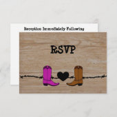 Zijn en haar cowboy Boots Reception RSVP Kaart (Voorkant / Achterkant)