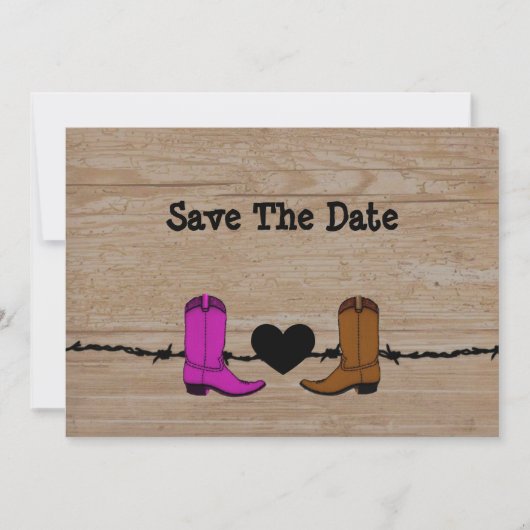 Zijn en haar cowboy Boots redden de datum Save The Date (Voorkant)