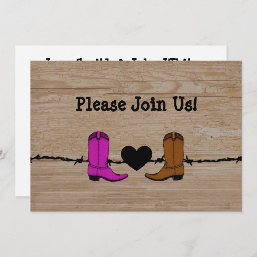 Zijn en haar cowboylaarzen trouwuitnodiging kaart (Voorkant / Achterkant)