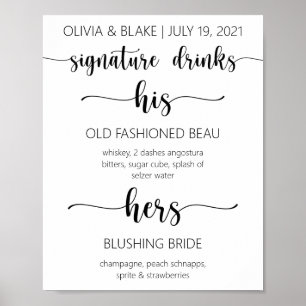 Zijn en haar handtekening Drinken Wedding Bar Sign Poster