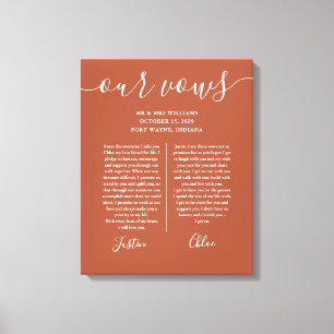 Zijn en Haar Huwelijksgeloften Terracotta Schrift Canvas Afdruk