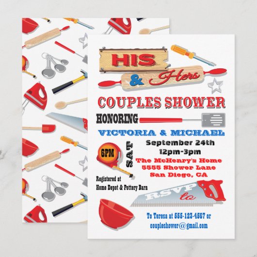 Zijn en haar paar stellen gereedschap Keukenschoen Kaart (Voorkant / Achterkant)