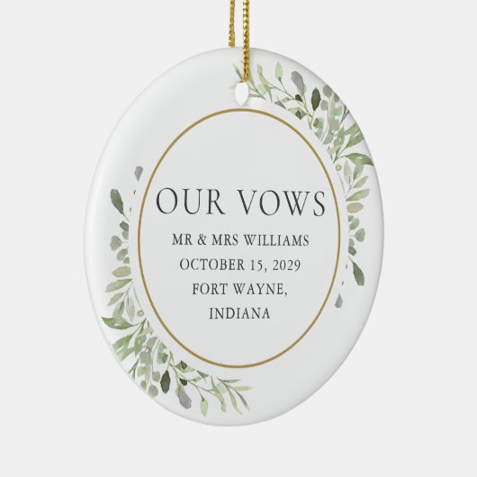 Zijn en haar trouwende Vows Greenery Foliage Keramisch Ornament (Rechts)