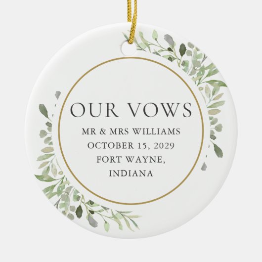 Zijn en haar trouwende Vows Greenery Foliage Keramisch Ornament (Voorkant)