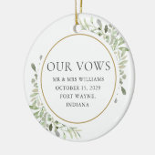 Zijn en haar trouwende Vows Greenery Foliage Keramisch Ornament (Links)