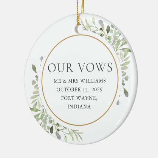 Zijn en haar trouwende Vows Greenery Foliage Keramisch Ornament (Links)