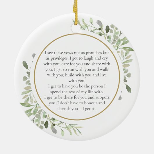 Zijn en haar trouwende Vows Greenery Foliage Keramisch Ornament (Achterkant)